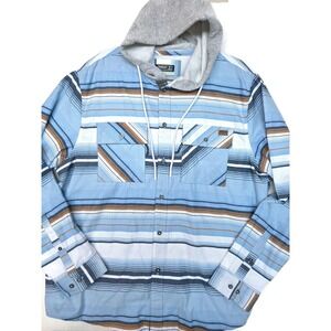 Magellan Outdoors Pro Shirt Mens 2XL Blue Stripe Long Sleeve Snap Hooded Pockets